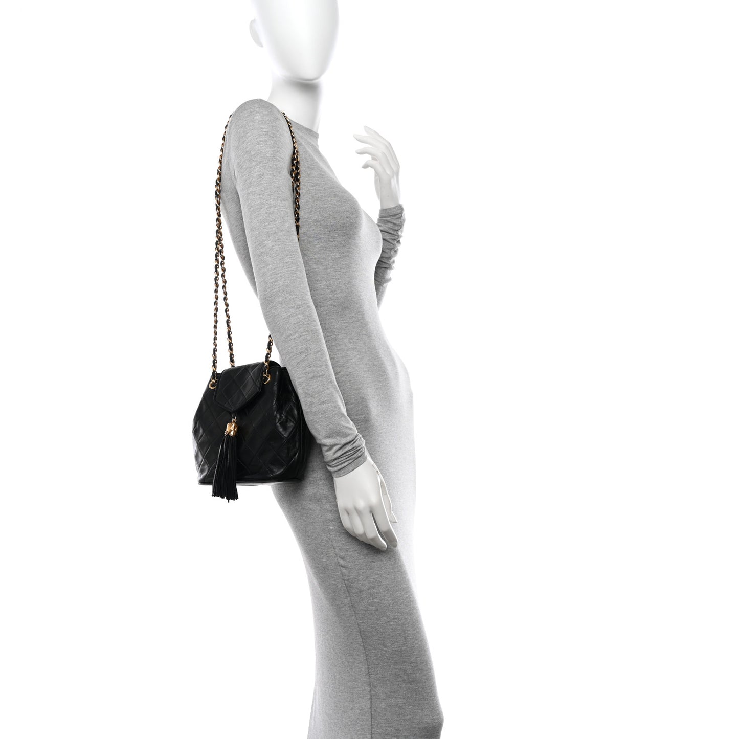 Lambskin CC Tassel Shoulder Bag Black
