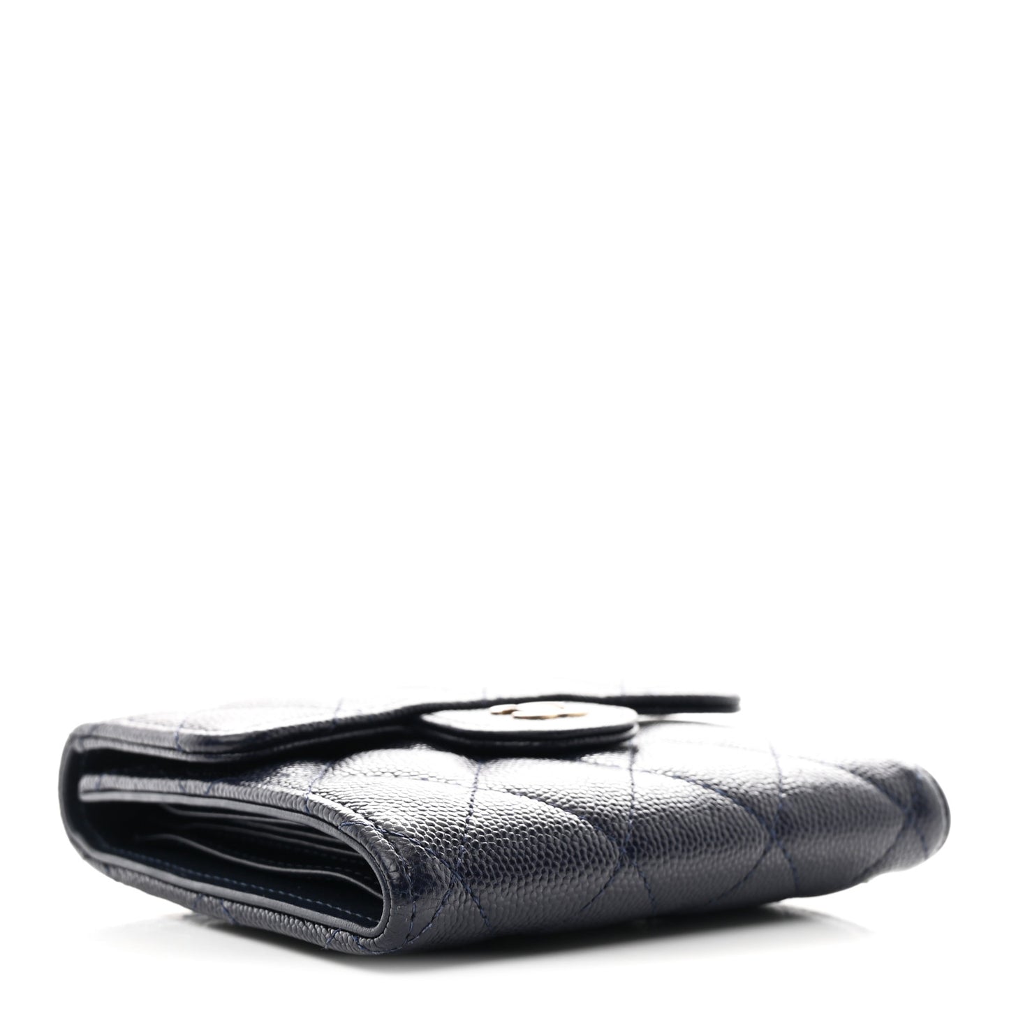 Caviar Quilted Compact Flap Wallet Navy