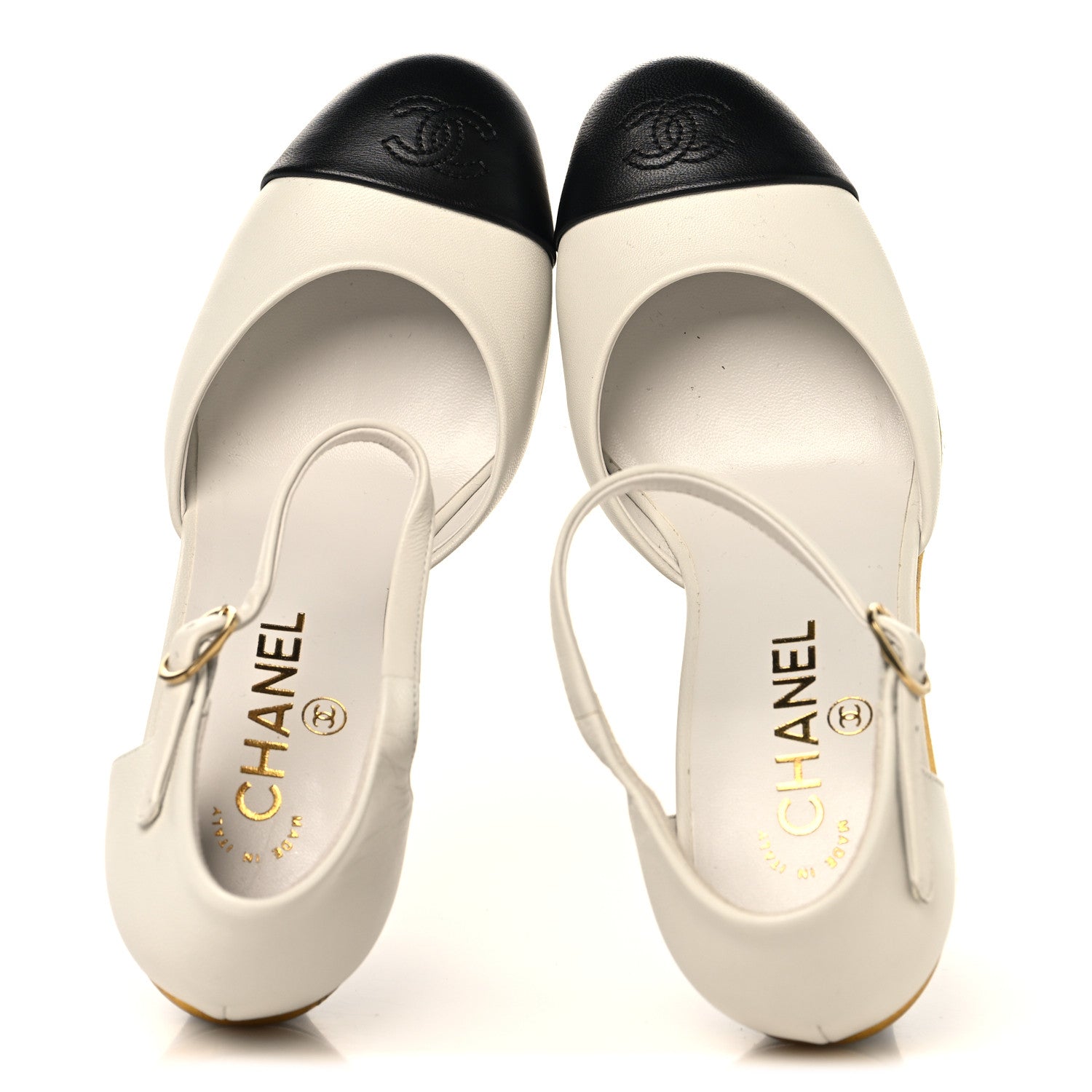Chanel Lambskin Cap Toe Open Wedge 38 Black White 2 of 10