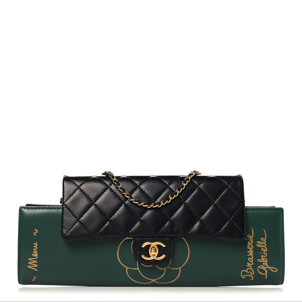 Chanel Calfskin Quilted Brasserie Gabrielle Menu CC Clutch Green