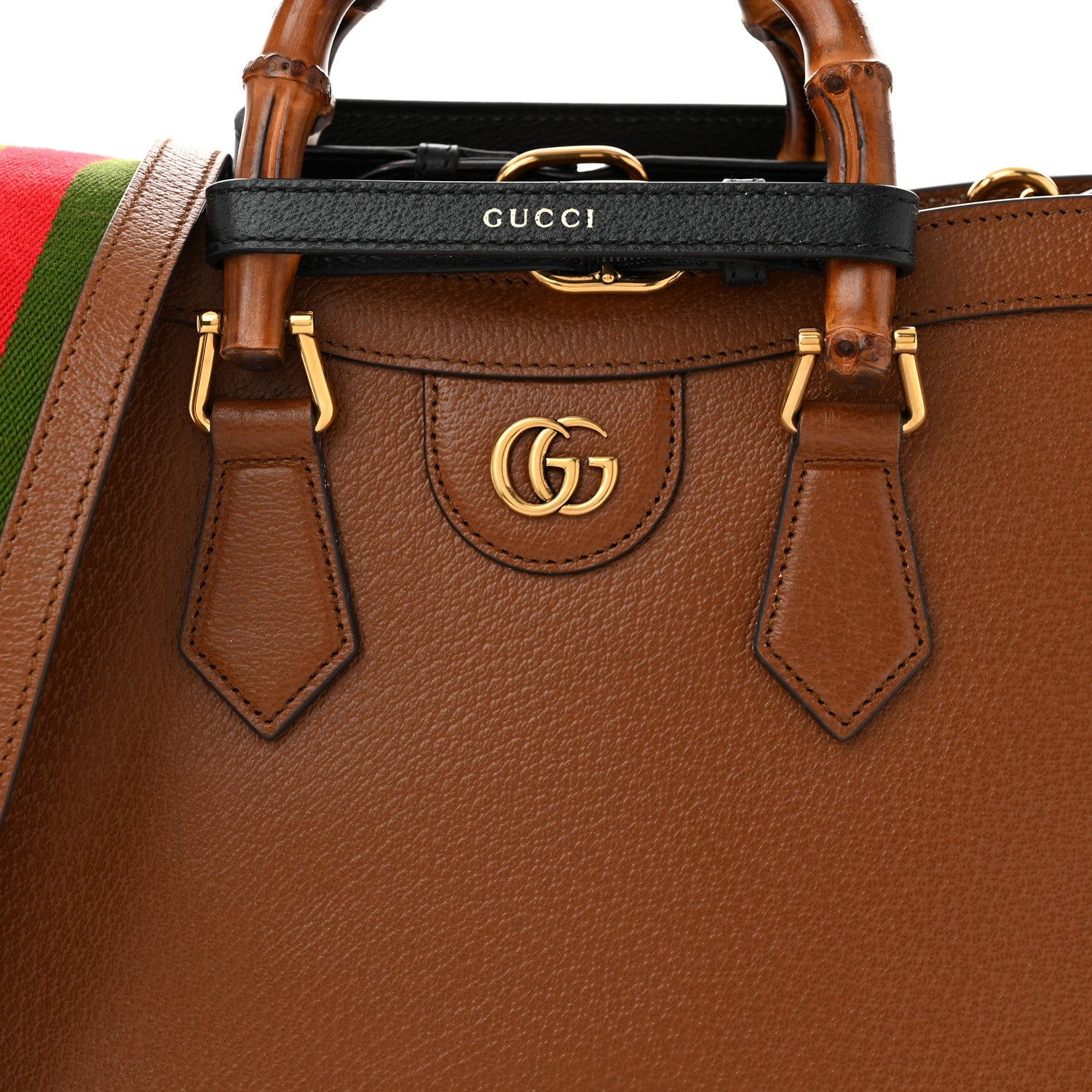 Gucci Textured Dollar Calfskin Web Small Diana Tote Bag Cuir Black 8 of 10