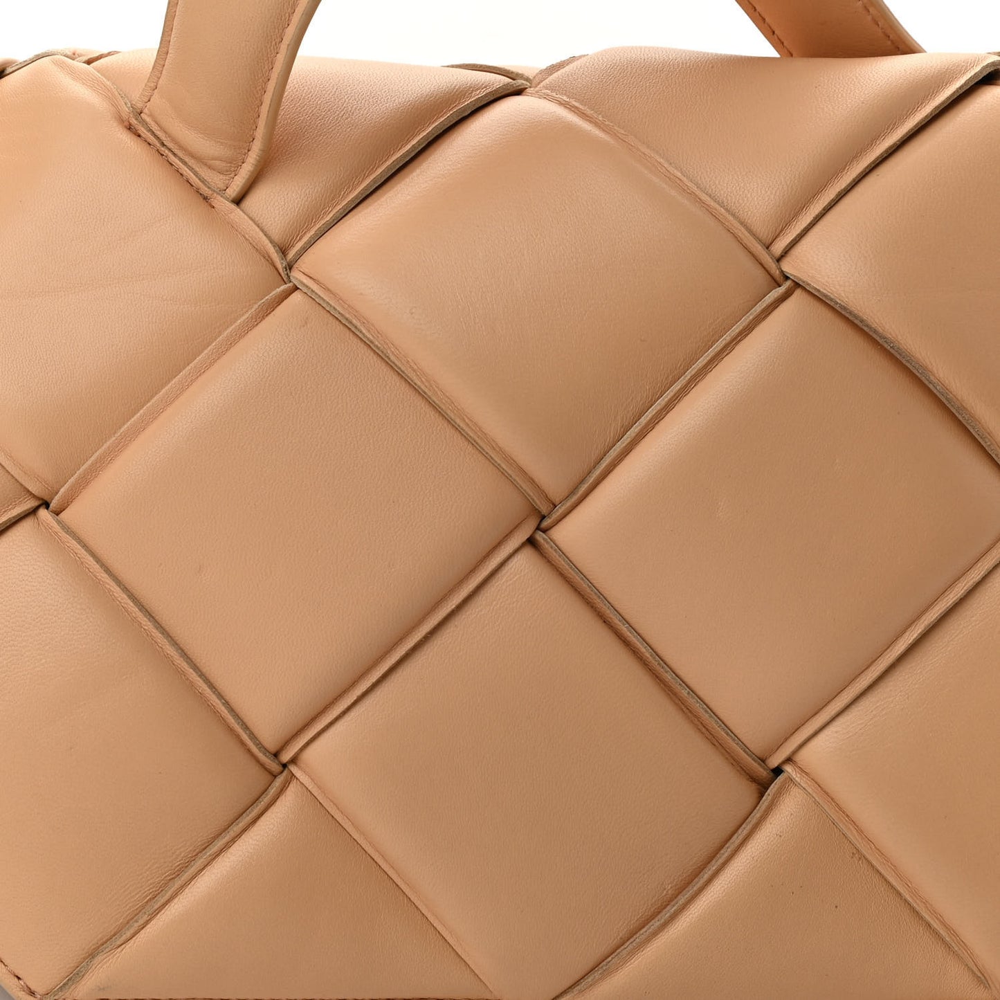 Nappa Intreccio Padded Top Handle Shoulder Bag Almond