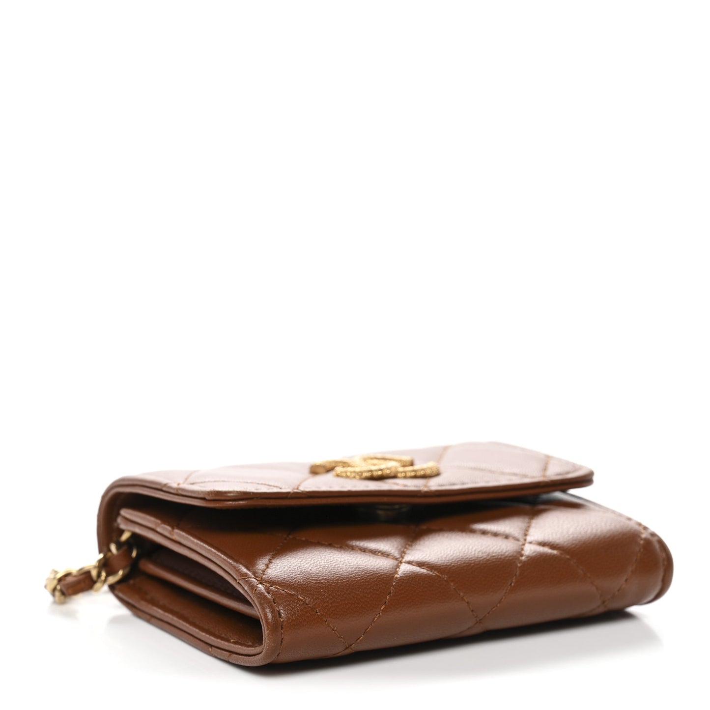Lambskin Quilted Studded CC Clutch With Chain Brown