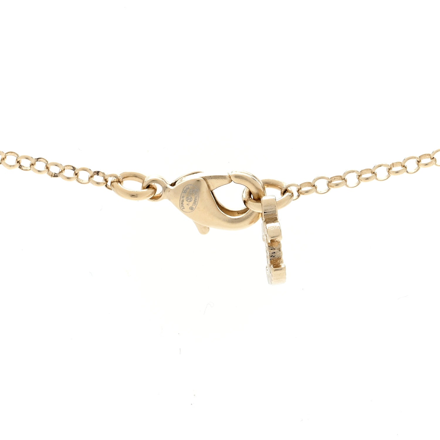 Chanel Resin Crystal CC Heart Necklace Pearly White Gold 4 of 4