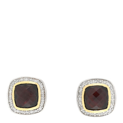 David Yurman Sterling Silver 18K Yellow Gold Diamond Garnet 7mm Petite Albion Earrings 1 of 4