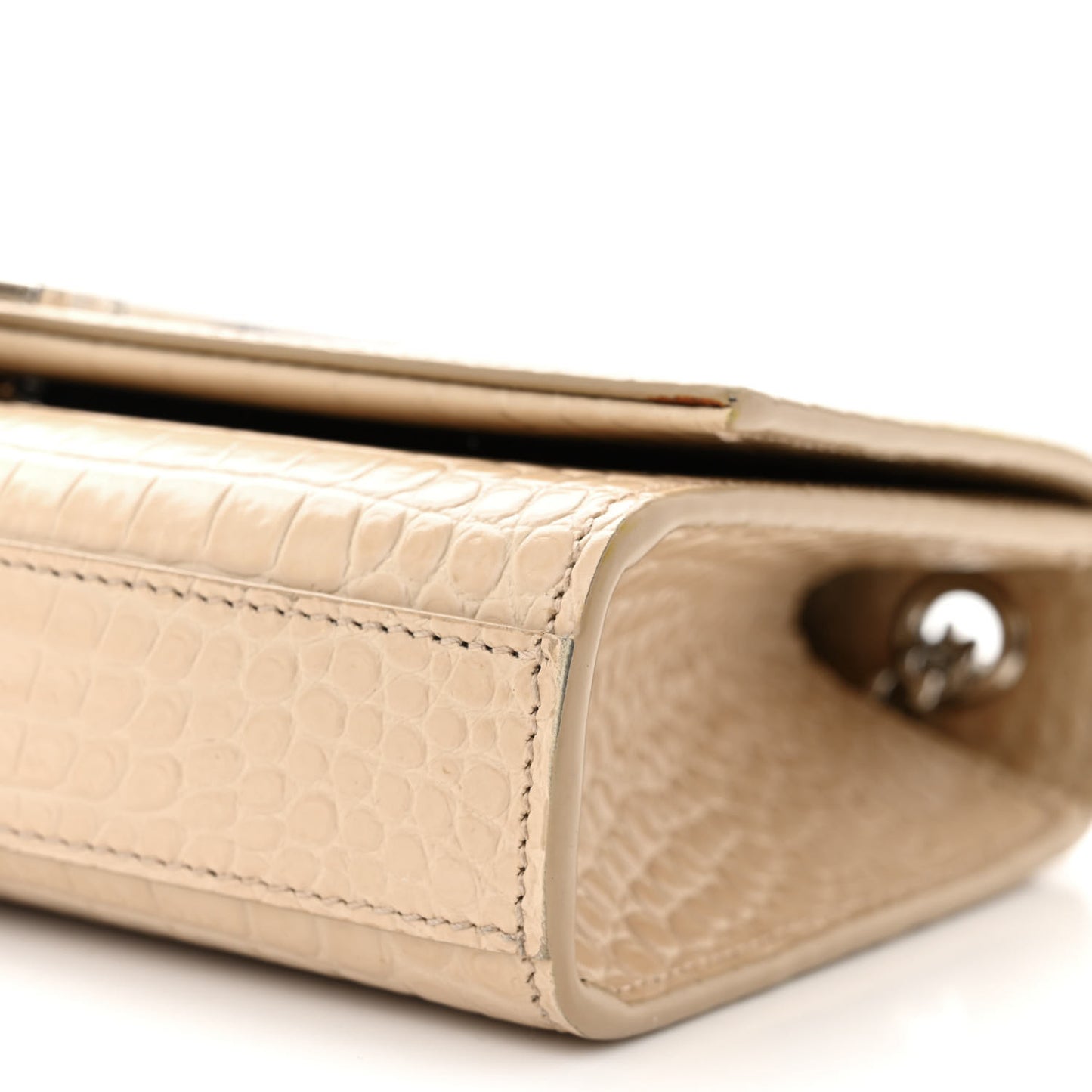 Calfskin Crocodile Embossed Small Classic Monogram Kate Tassel Satchel Nude Powder