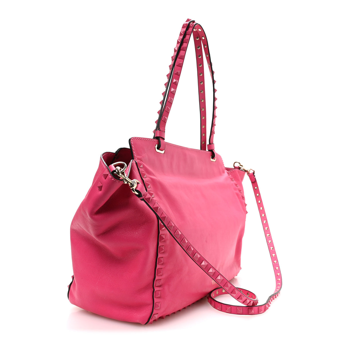 Valentino Garavani Vitello Monochrome Medium Rockstud Tote Pop Fuxia 3 of 10