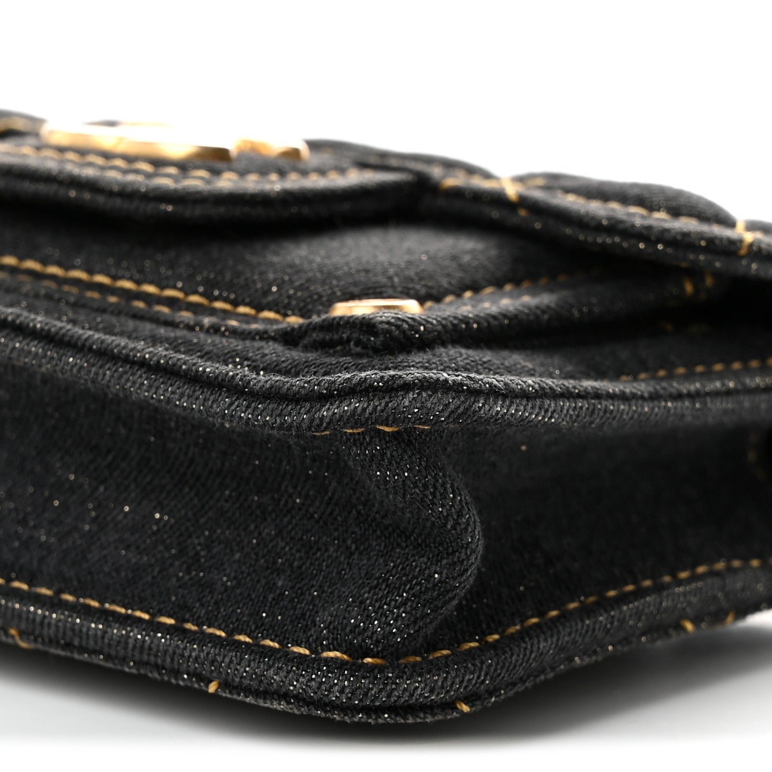 Chanel Denim Quilted Double You Card Holder On Chain Black Golden 10 of 10