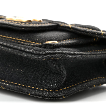 Chanel Denim Quilted Double You Card Holder On Chain Black Golden 10 of 10