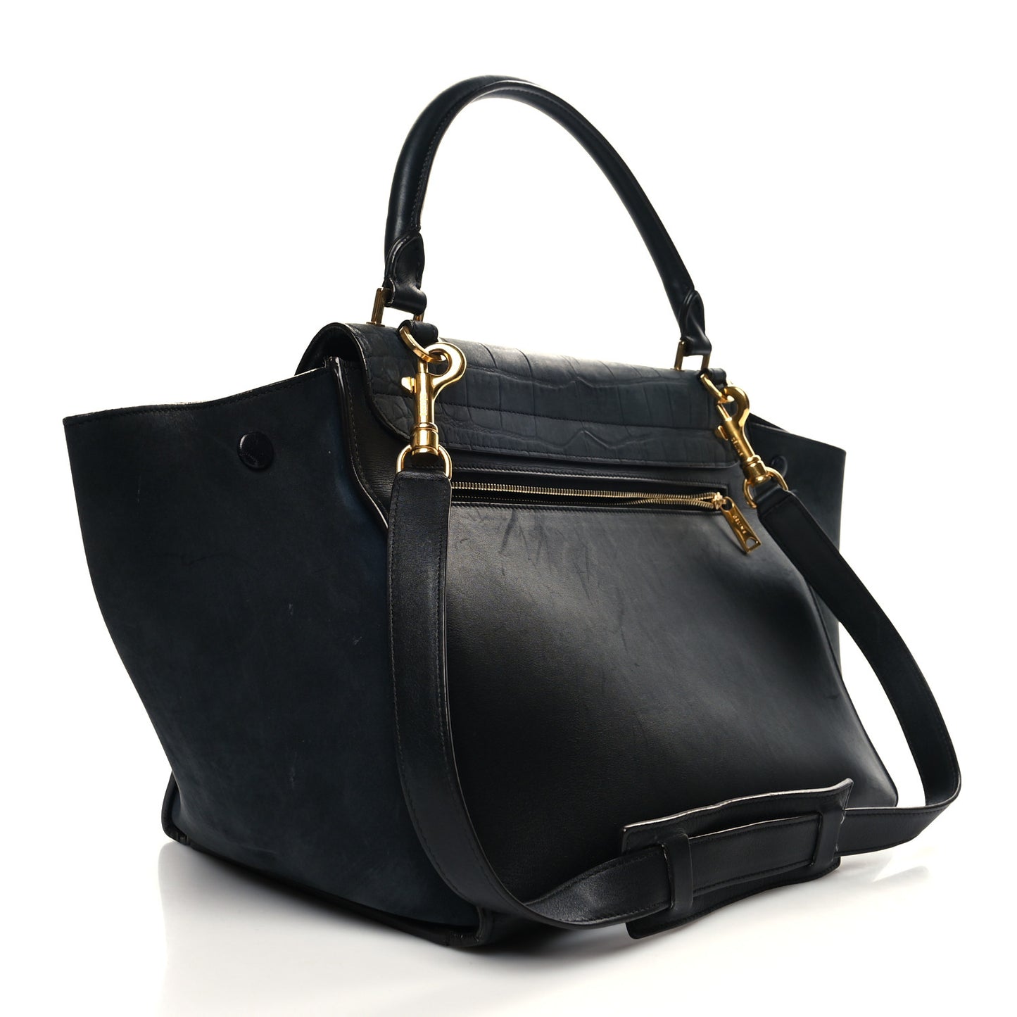 Nubuck Crocodile Embossed Medium Trapeze Navy