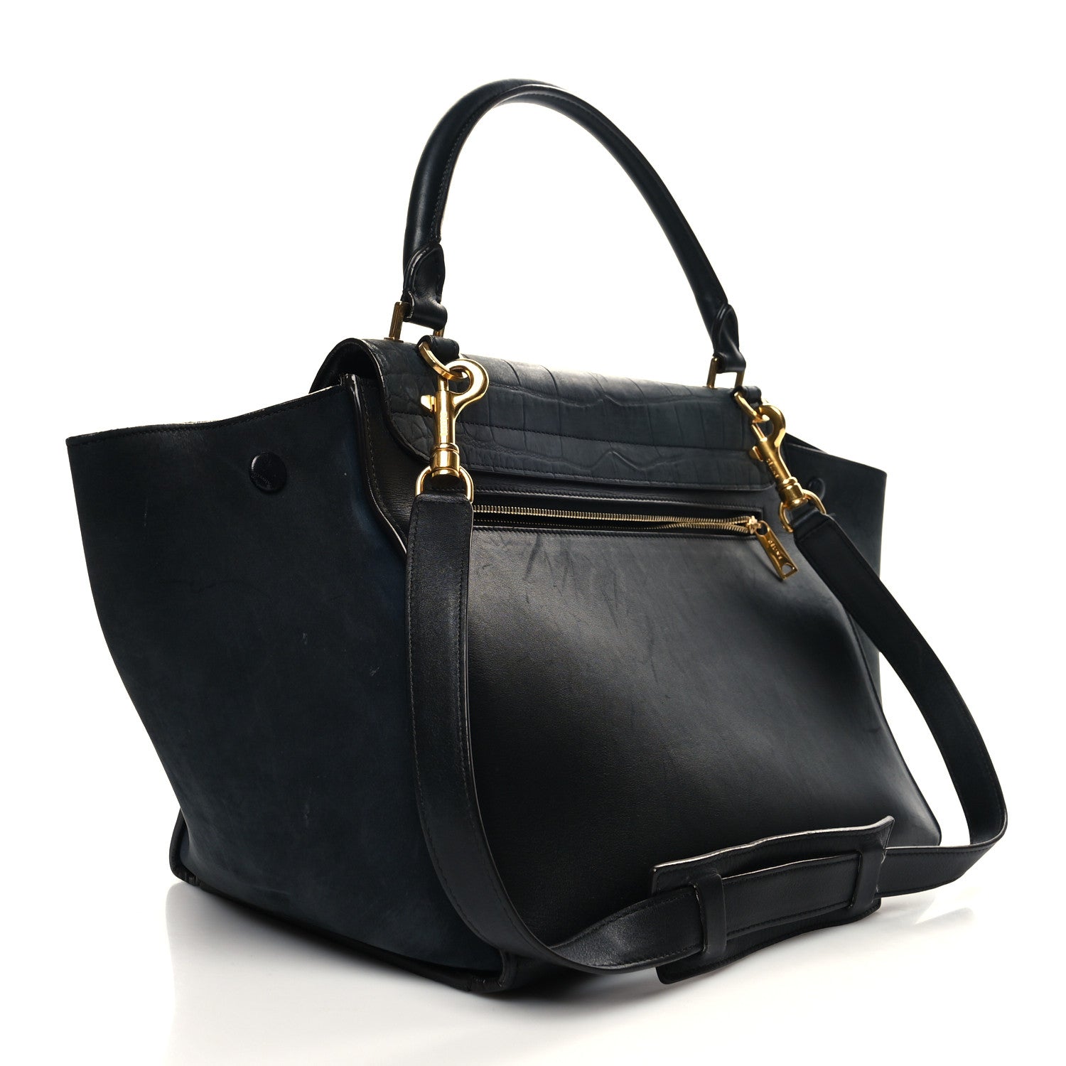 Celine Nubuck Crocodile Embossed Medium Trapeze Navy 3 of 16