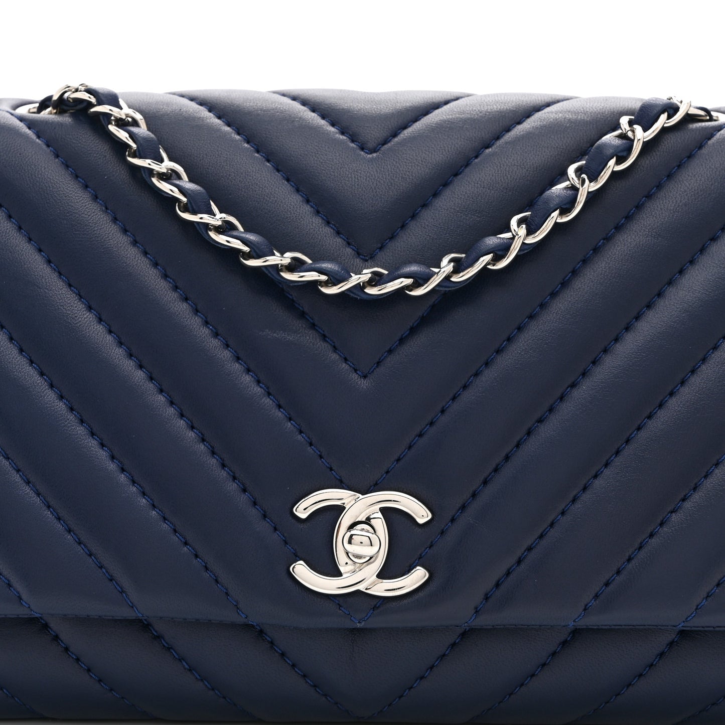 Lambskin Surpique Chevron Medium Single Flap Blue