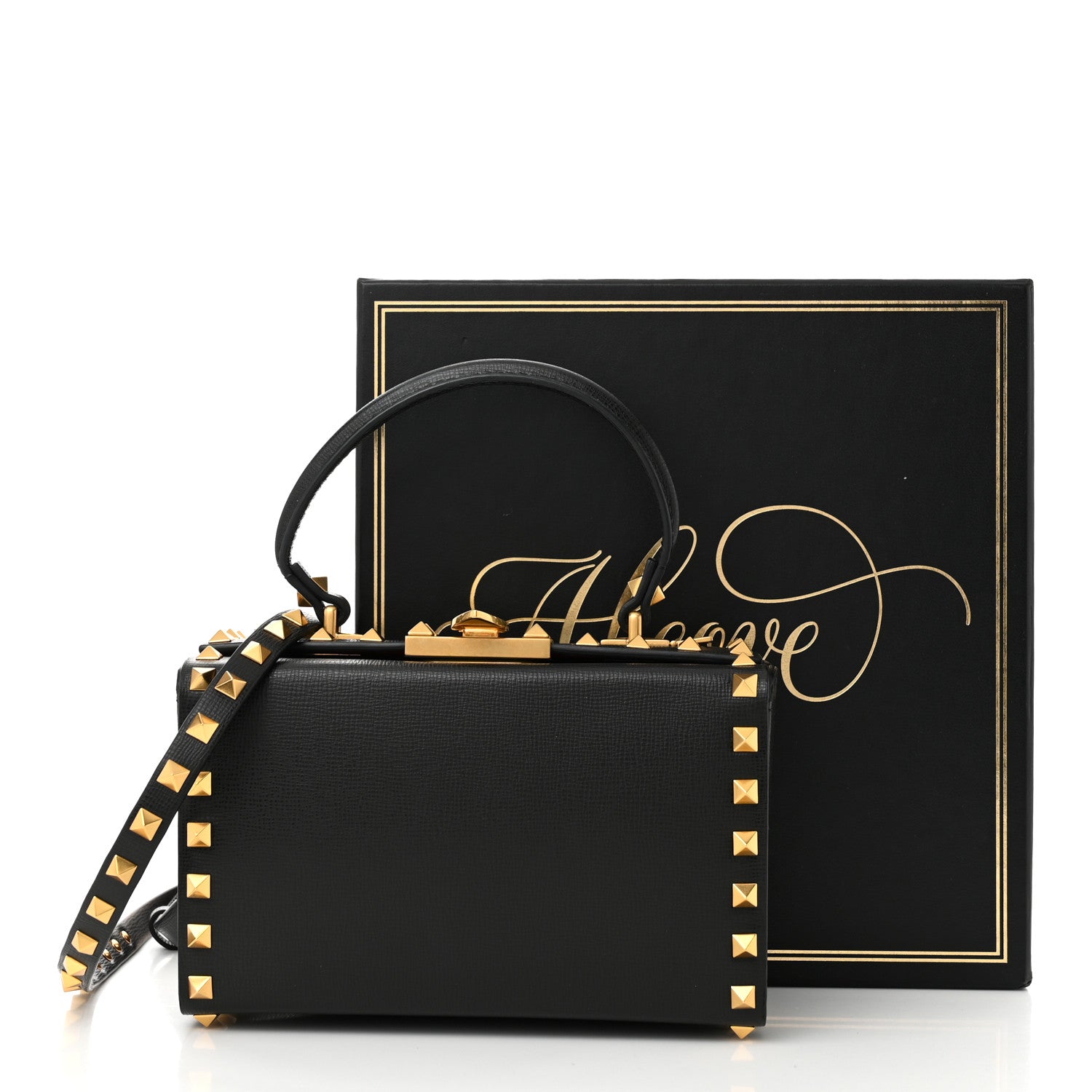 Valentino Garavani Grainy Calfskin Rockstud Alcove Box Top-Handle Bag Black 10 of 10