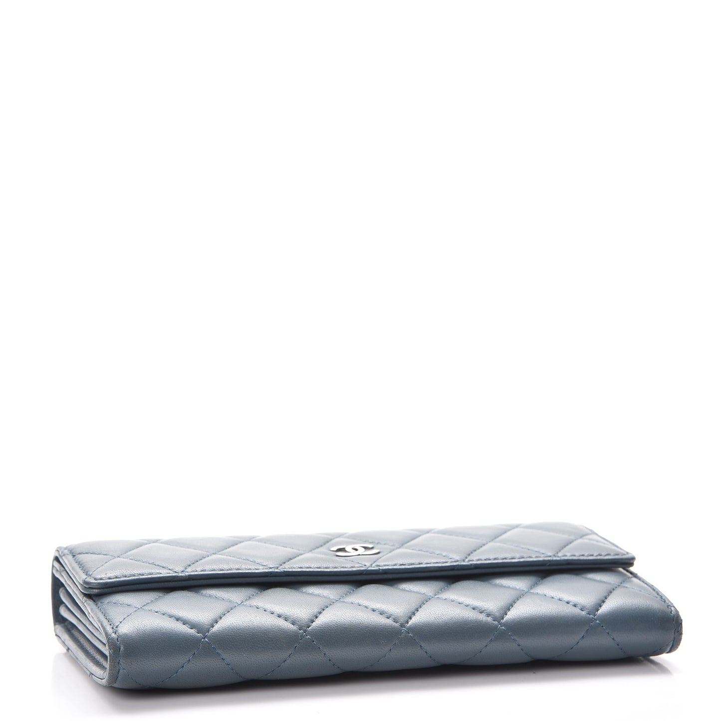 Lambskin Quilted Large Gusset Flap Wallet Blue
