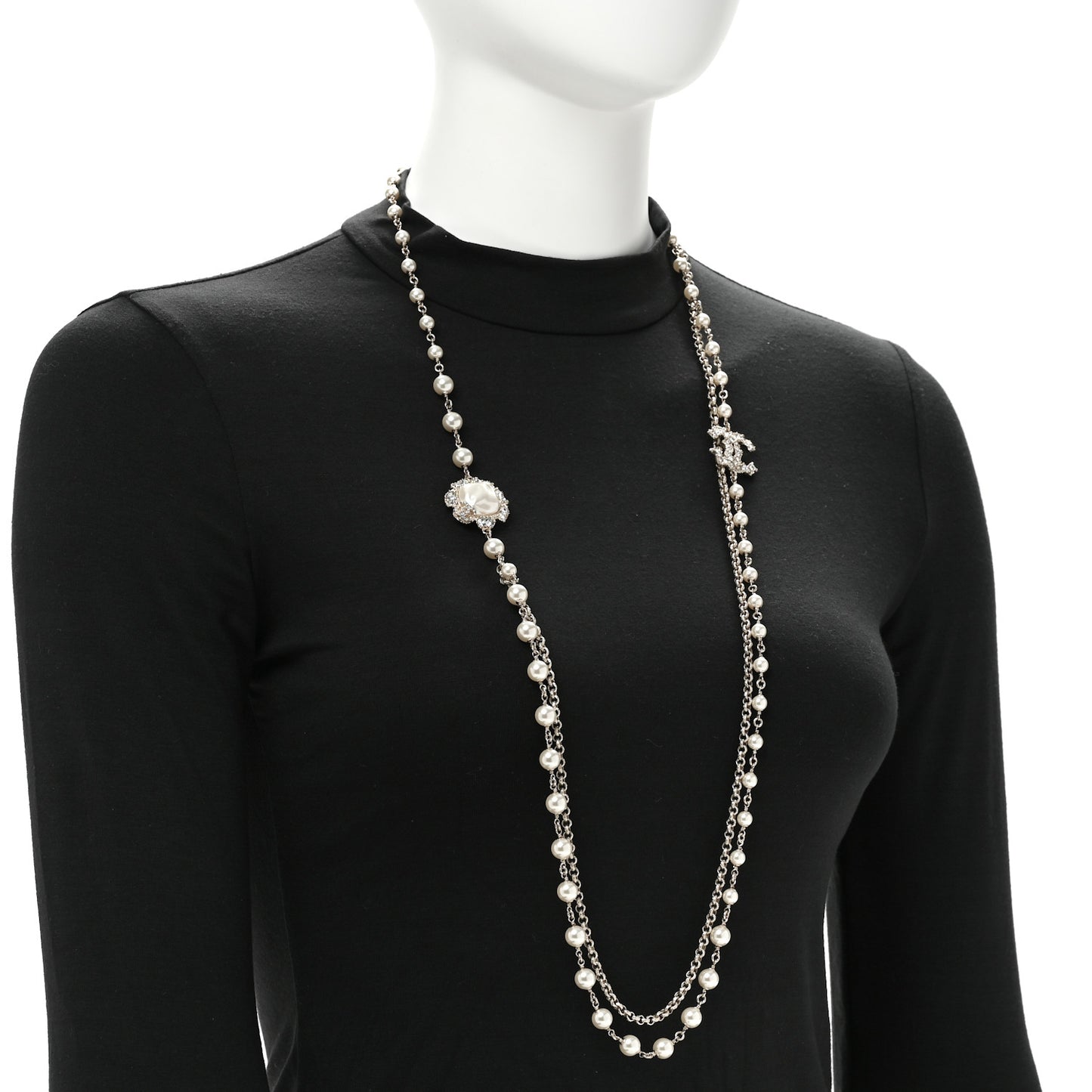 Crystal Pearl CC Necklace Gold