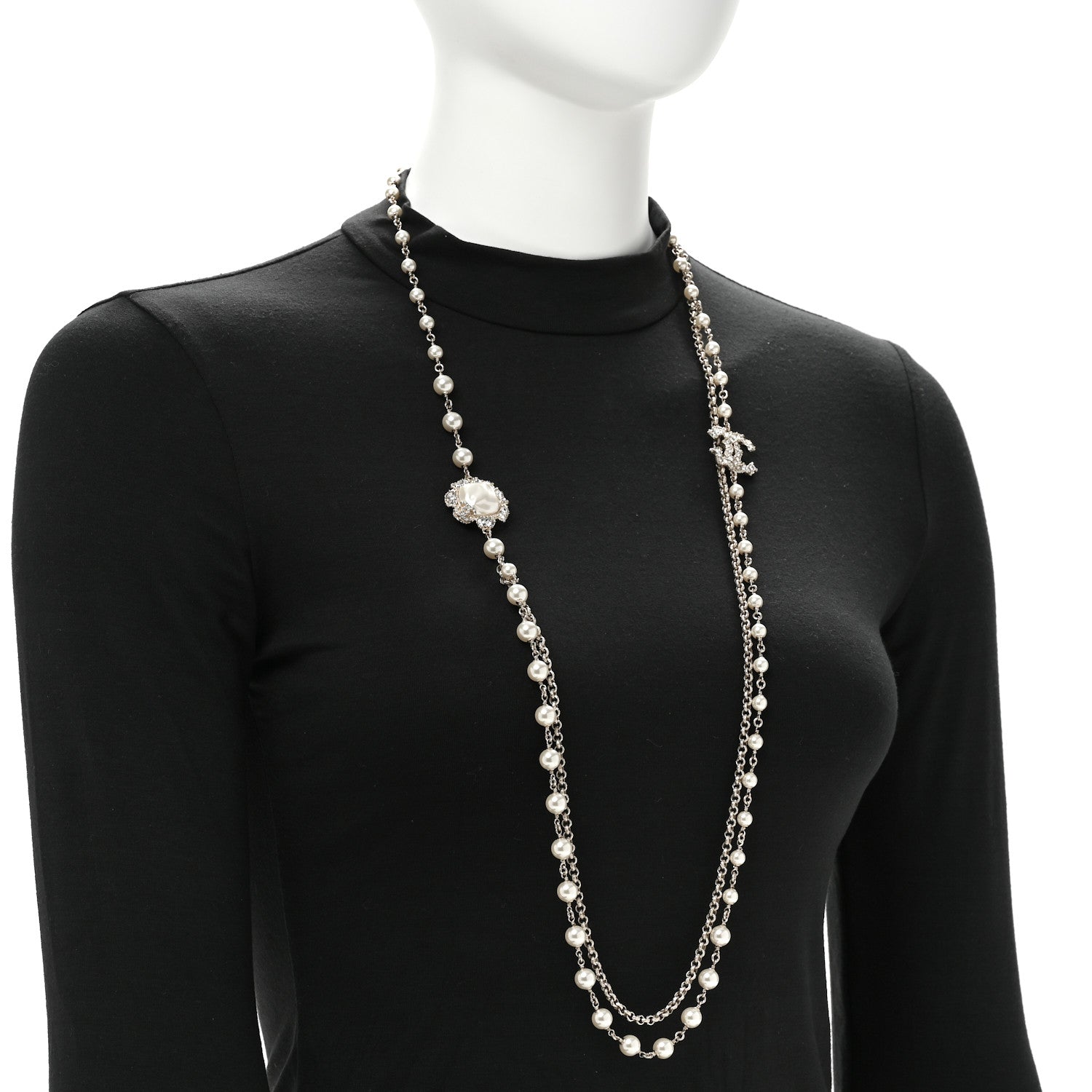 Chanel Crystal Pearl CC Necklace Gold 2 of 6