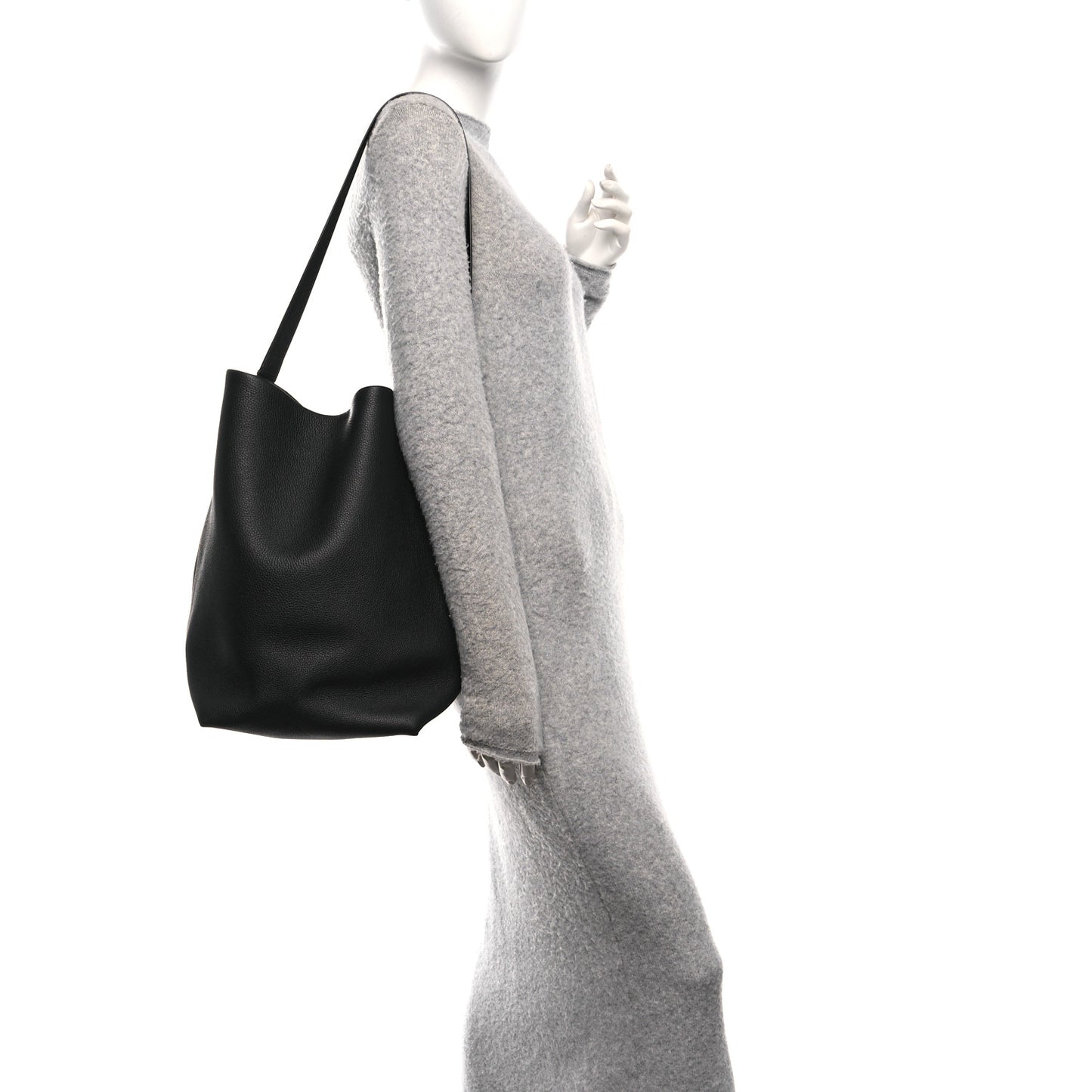 Grained Calfskin Medium N/S Hook Tote Black