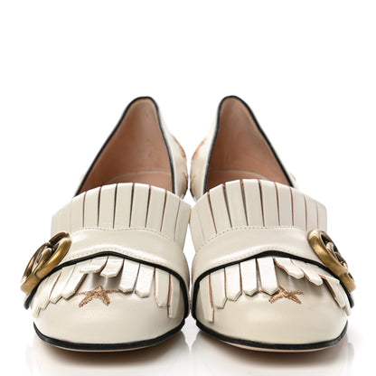 Gucci Quentin Goatskin Bee Star Embroidered GG Marmont Fringe 50mm Loafer Pumps 36.5 Mystic White 2 of 8