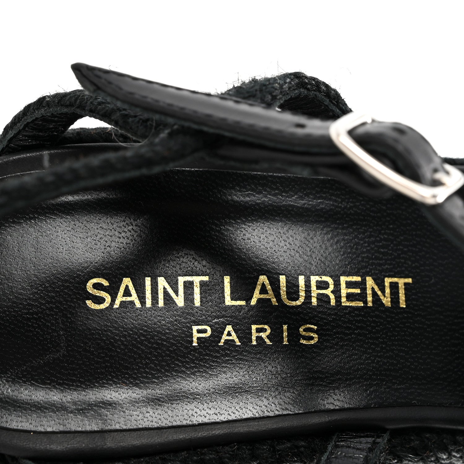 Saint Laurent Raffia Calfskin Platform Espadrille Wedge Sandals 35 Black 7 of 9