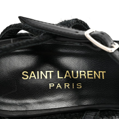 Saint Laurent Raffia Calfskin Platform Espadrille Wedge Sandals 35 Black 7 of 9