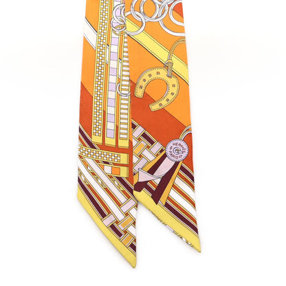 Hermes Silk Brides et Gris Twilly Orange Jaune Rose 2 of 5
