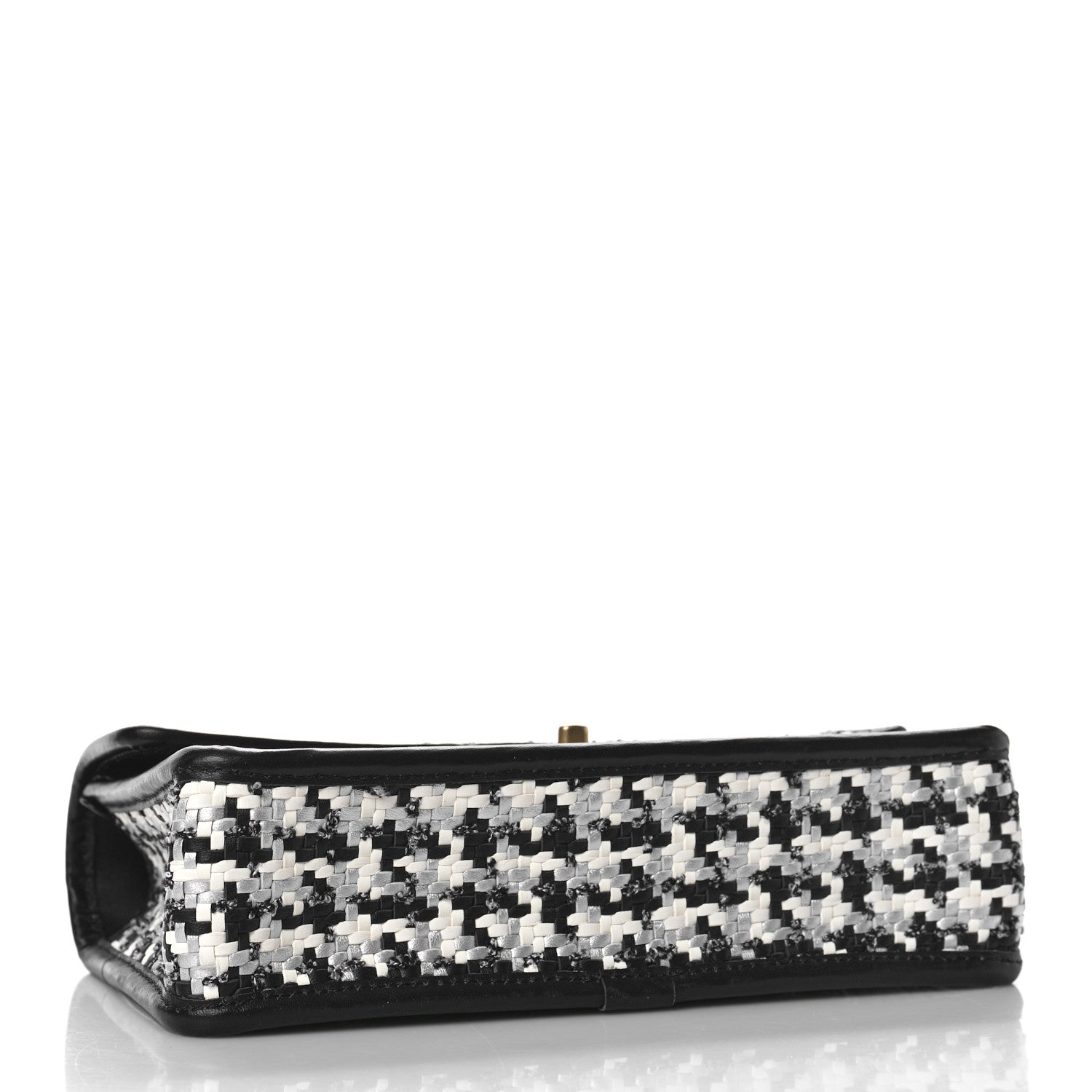 Chanel Metallic Lambskin Viscose Woven Flap Silver Black 4 of 9