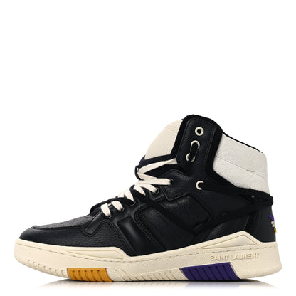 Saint Laurent Crackled Calfskin Mens Cure 05 High Top Sneakers 42 Black White 1 of 10