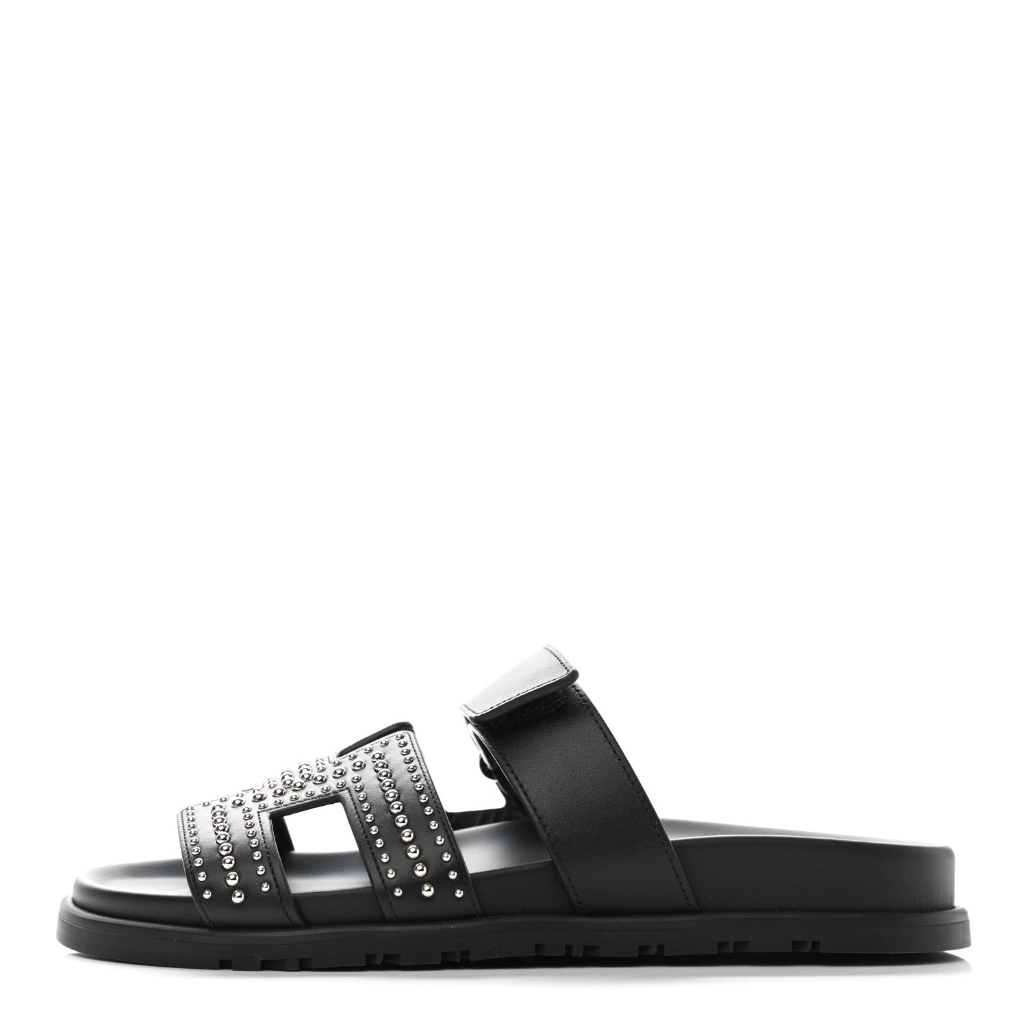 Hermes Mini Stud Calfskin Womens Chypre Sandals 37.5 Black 1 of 9