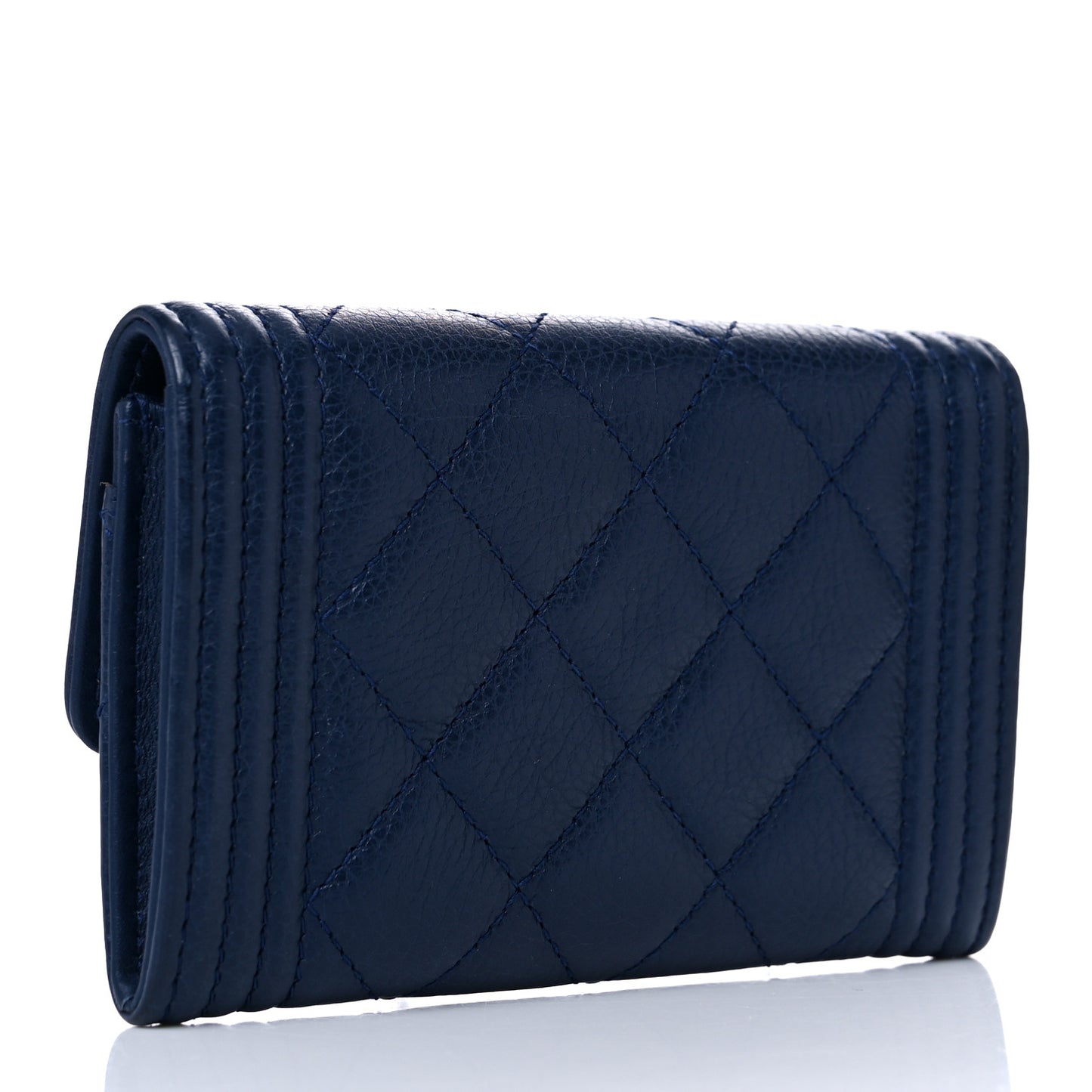 Calfskin Quilted Boy Flap Card Holder Navy