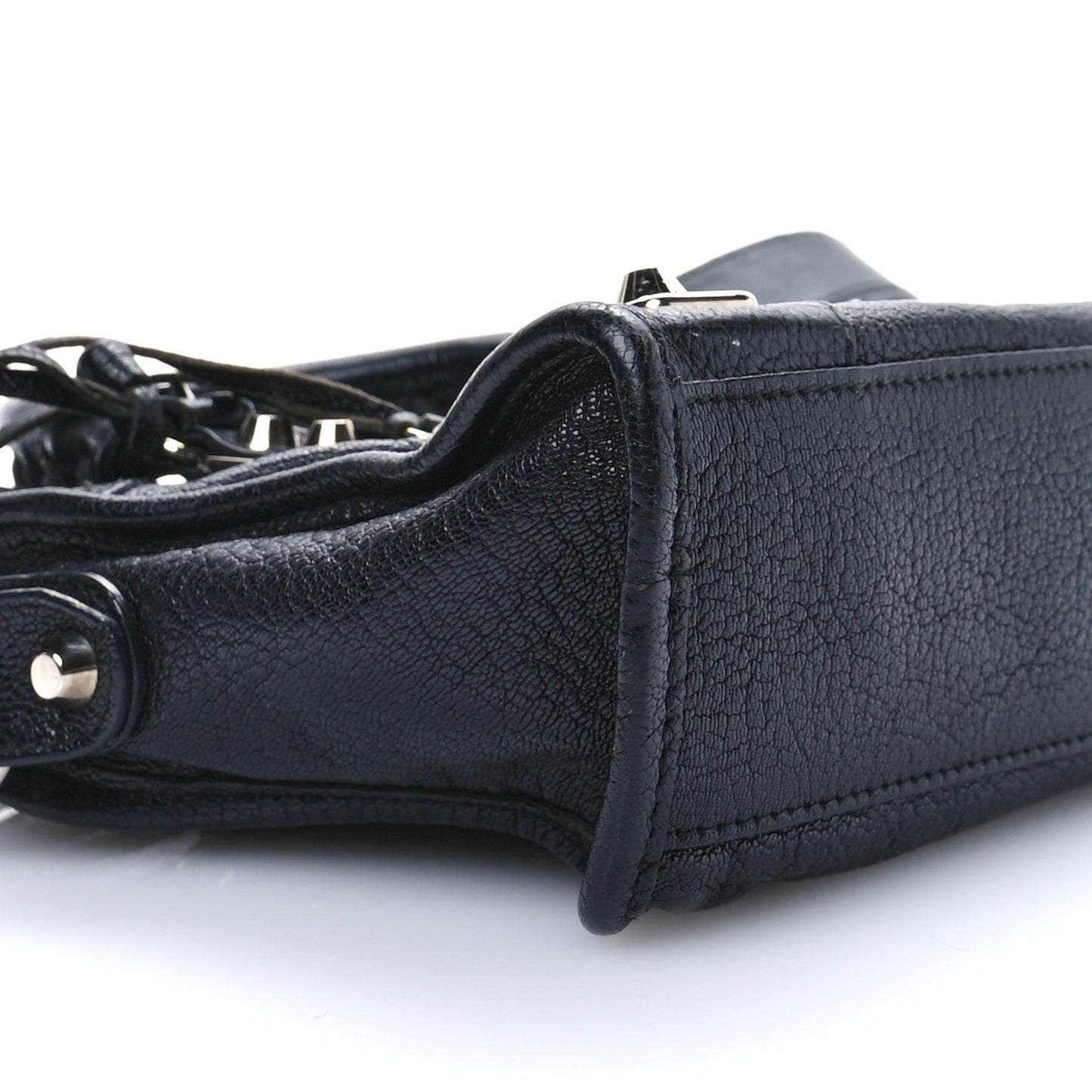 Chevre Silver Metallic Edge Hardware Mini City Black
