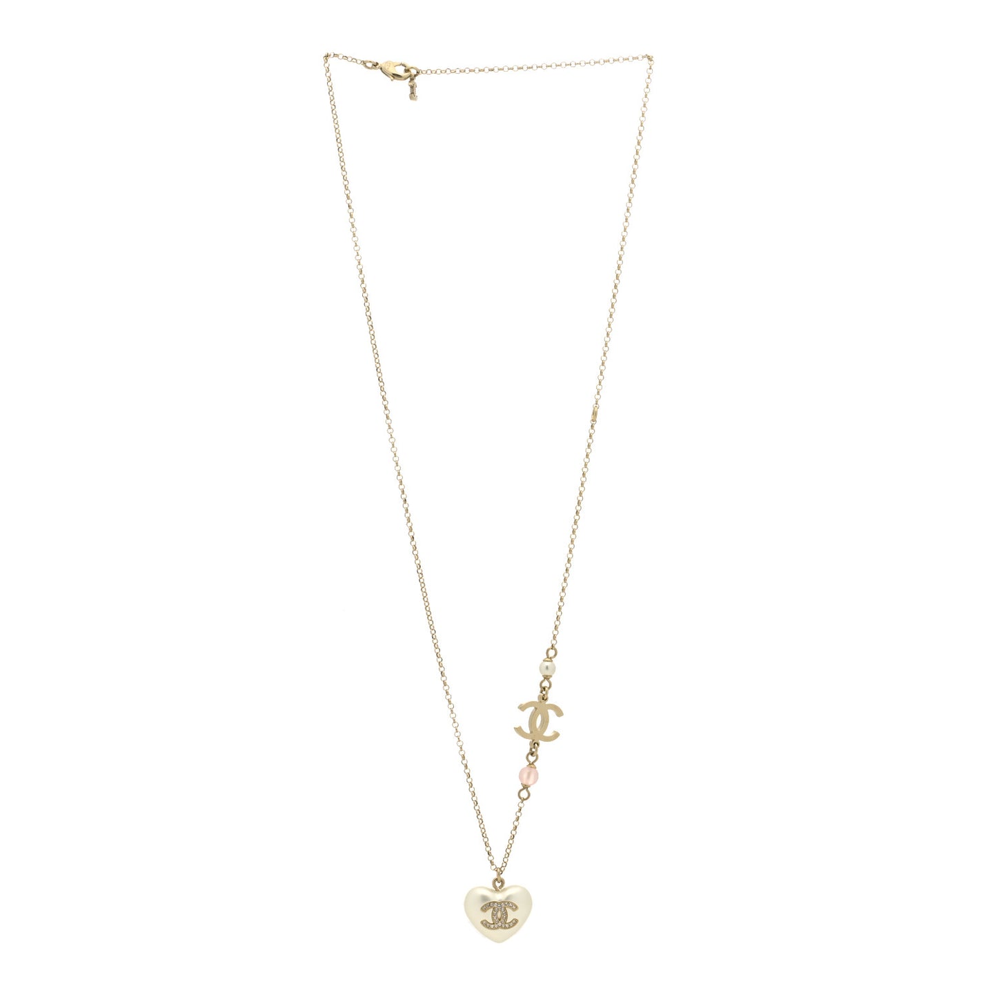 Resin Crystal CC Heart Necklace Pearly White Gold