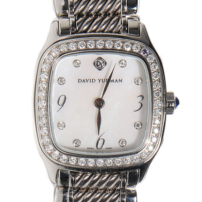 David Yurman Stainless Steel Diamond Bezel Mother of Pearl 25mm Thoroughbred Quartz Watch 1 of 7