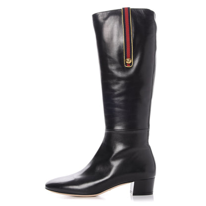 Gucci Calfskin Web Knee High Boots 40 Black 1 of 10
