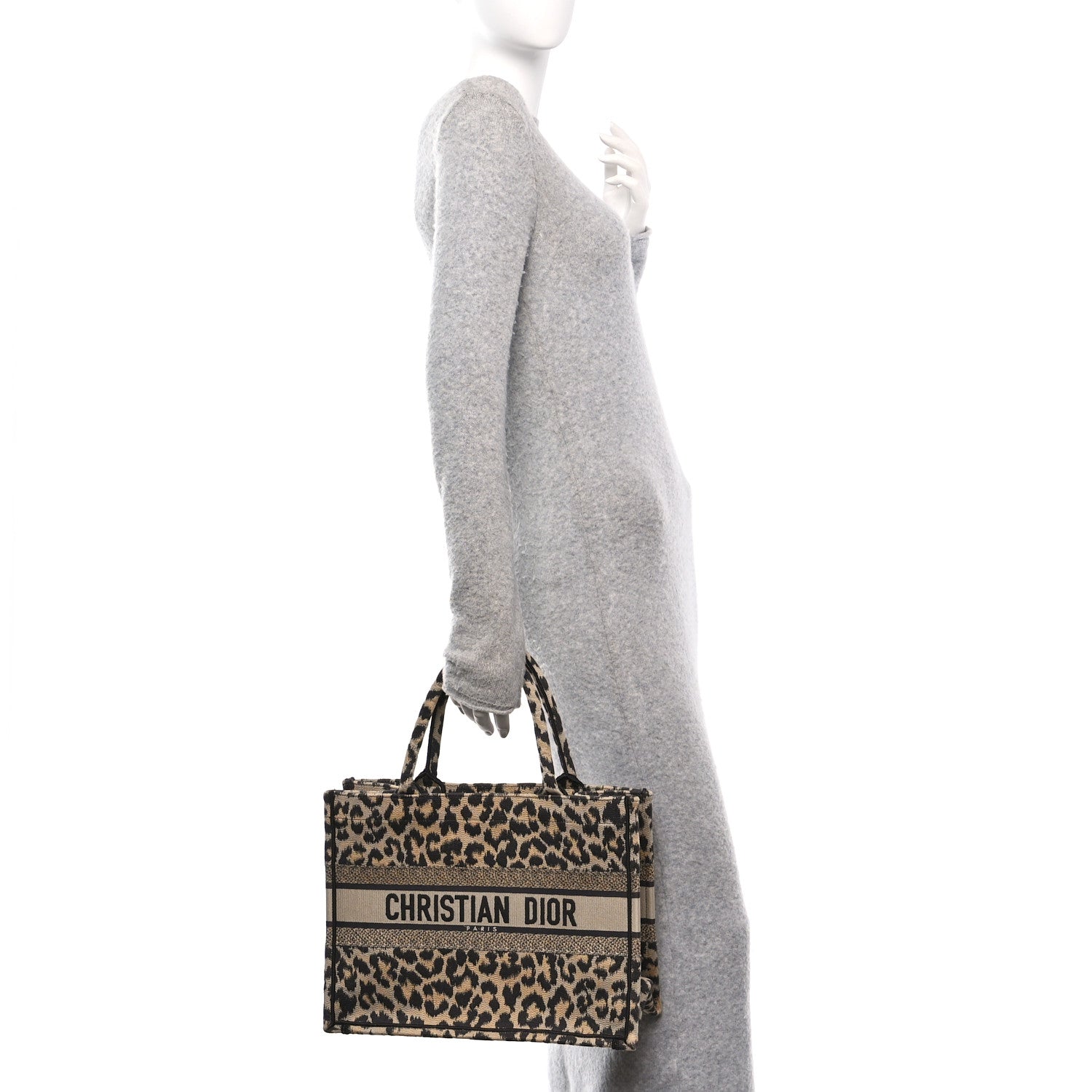 Christian Dior Canvas Mizza Embroidered Medium Leopard Book Tote Beige 2 of 14