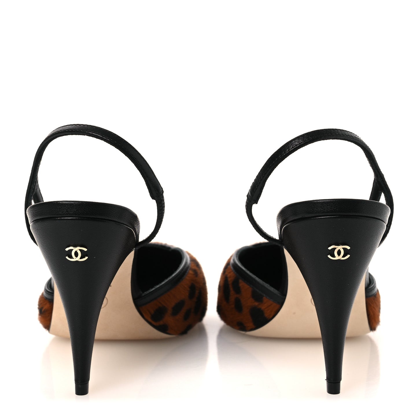 Lambskin Mixed Fibers Pony Hair Slingback Pumps 38 Brown Black White