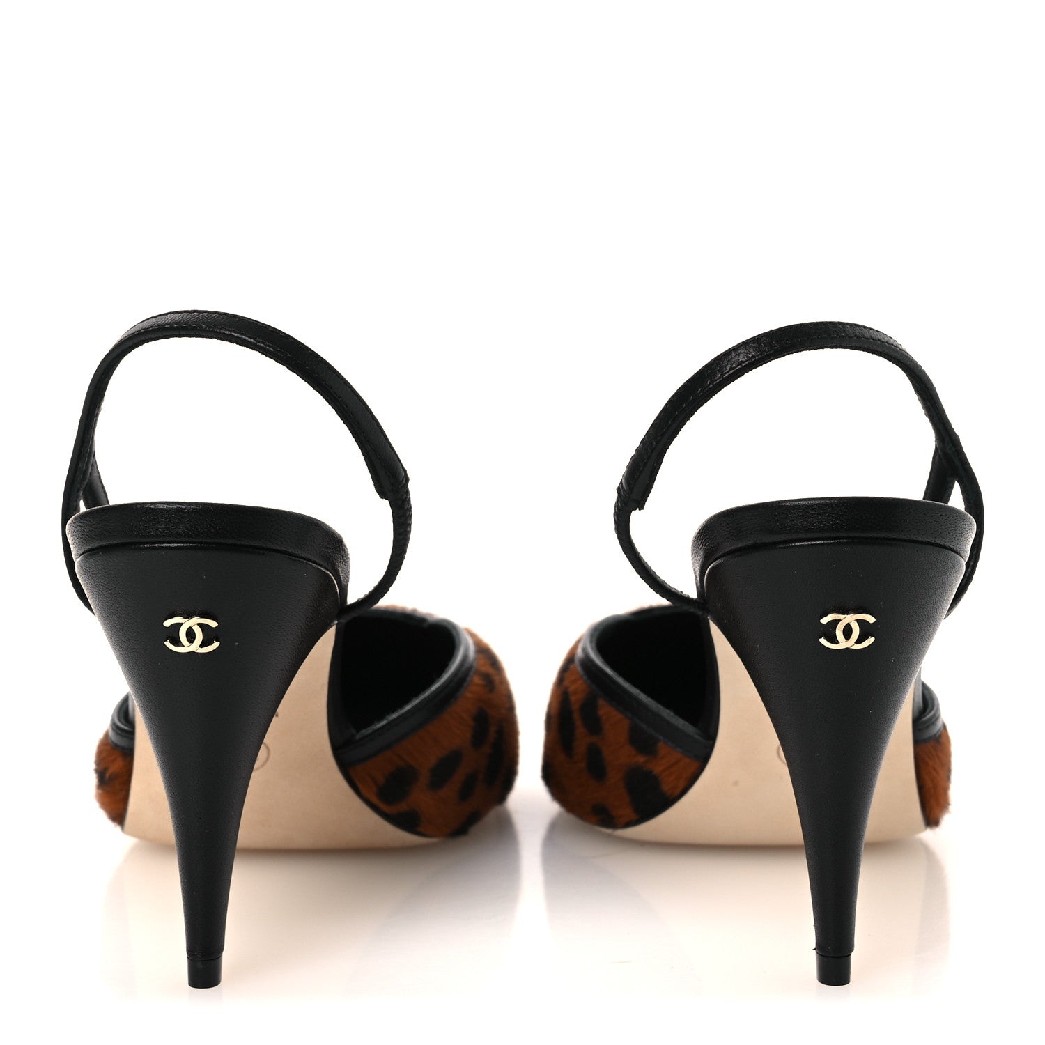 Chanel Lambskin Mixed Fibers Pony Hair Slingback Pumps 38 Brown Black White 6 of 11