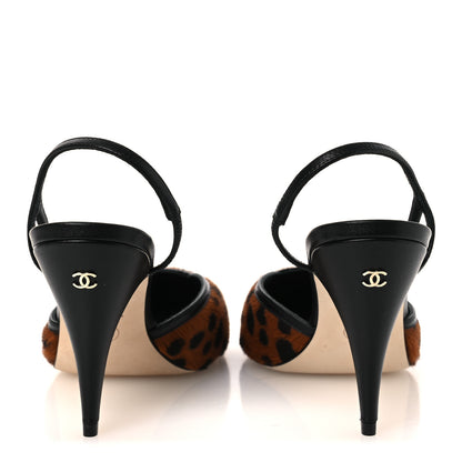 Chanel Lambskin Mixed Fibers Pony Hair Slingback Pumps 38 Brown Black White 6 of 11