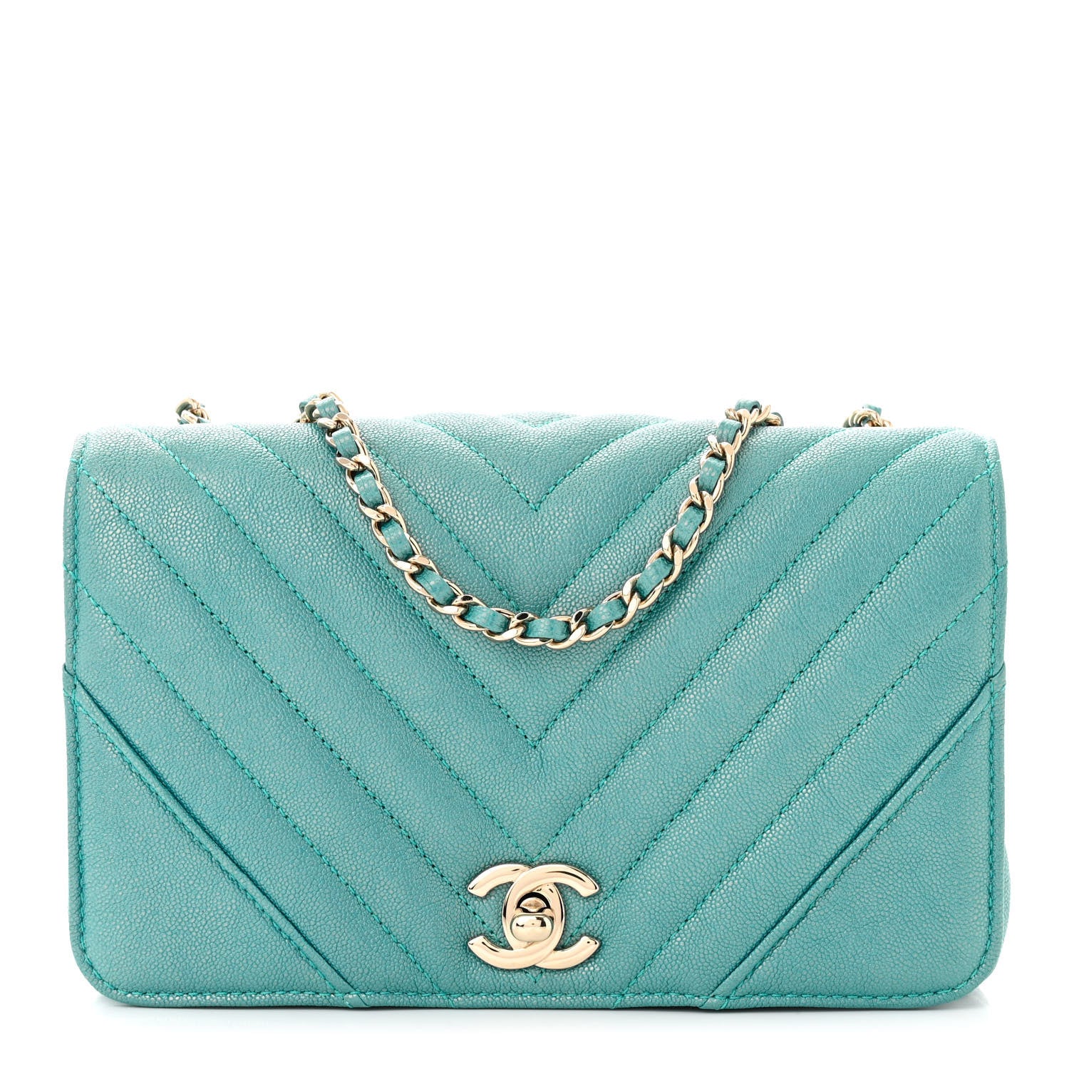 Chanel Caviar Chevron Quilted Small Statement Flap Turqouise 1 of 11