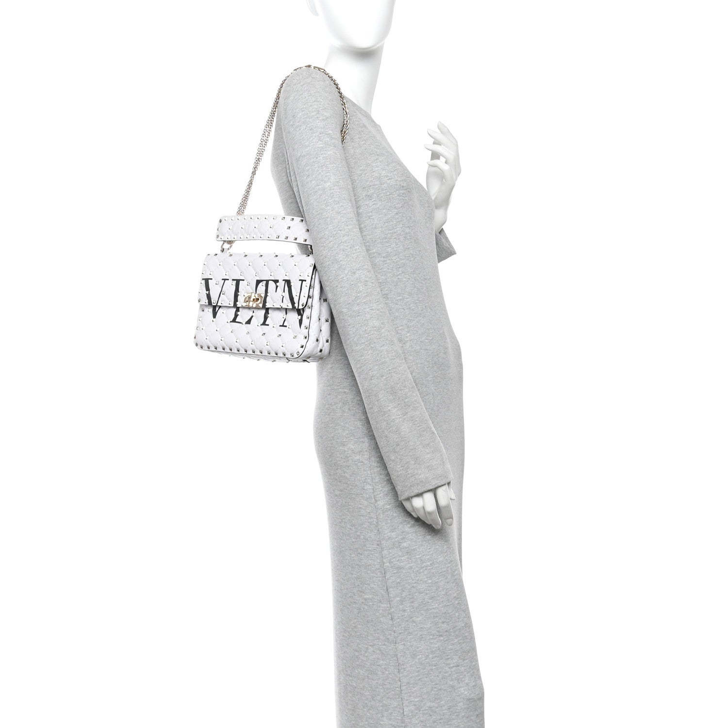 Valentino Garavani Lambskin VLTN Print Medium Rockstud Spike Shoulder Bag Optic White Black 2 of 10