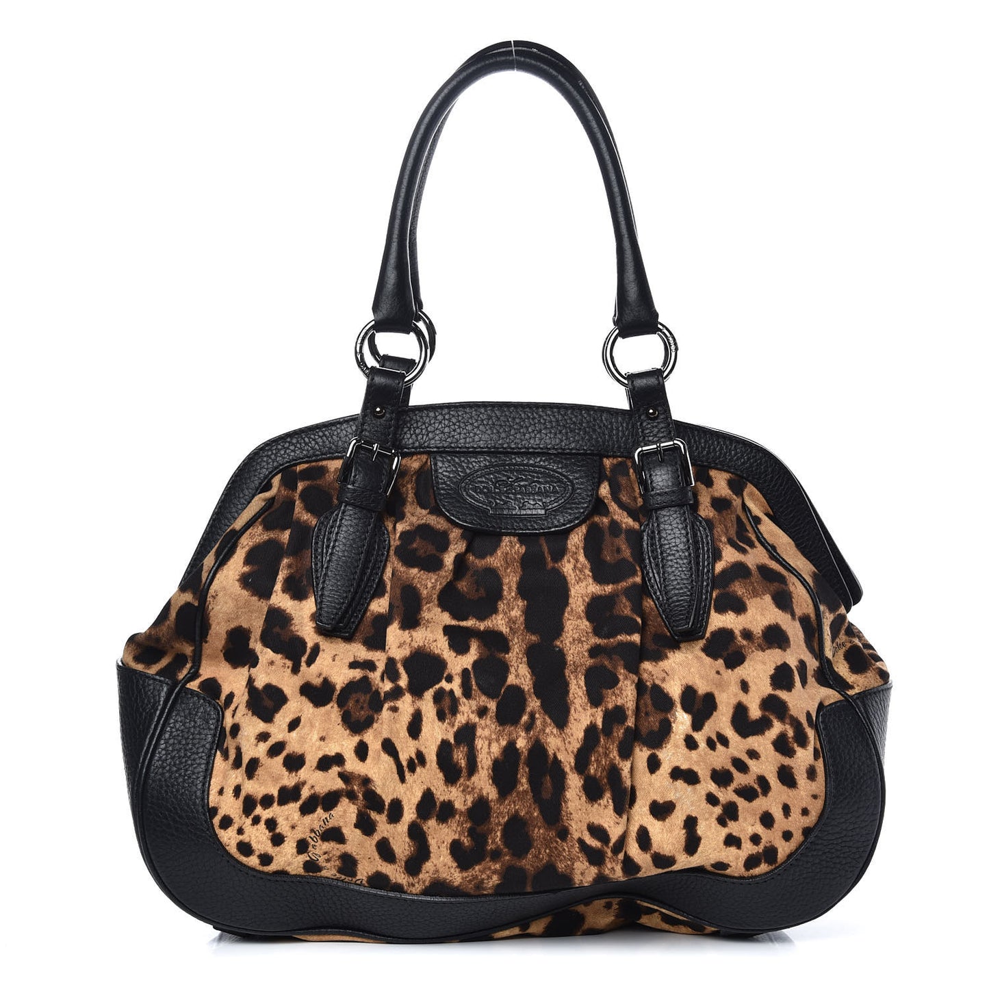 Leopard Print Canvas Calfskin Animalier Shoulder Bag Black