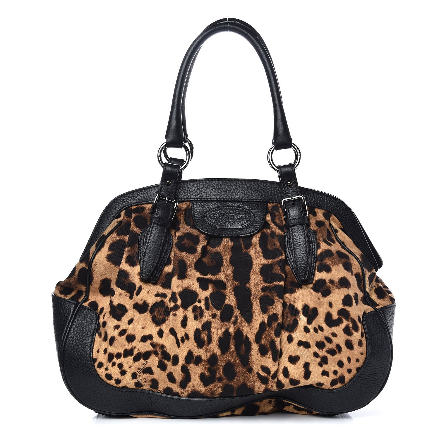 Dolce & Gabbana Leopard Print Canvas Calfskin Animalier Shoulder Bag Black 1 of 17