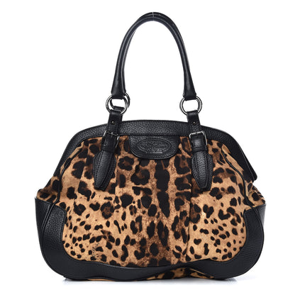 Dolce & Gabbana Leopard Print Canvas Calfskin Animalier Shoulder Bag Black 1 of 17