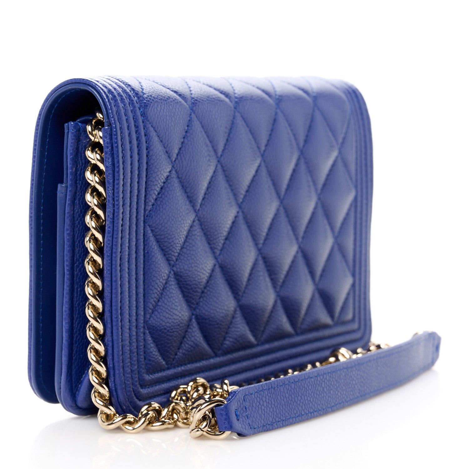 Chanel Caviar Quilted Boy Wallet On Chain WOC Blue 3 of 12