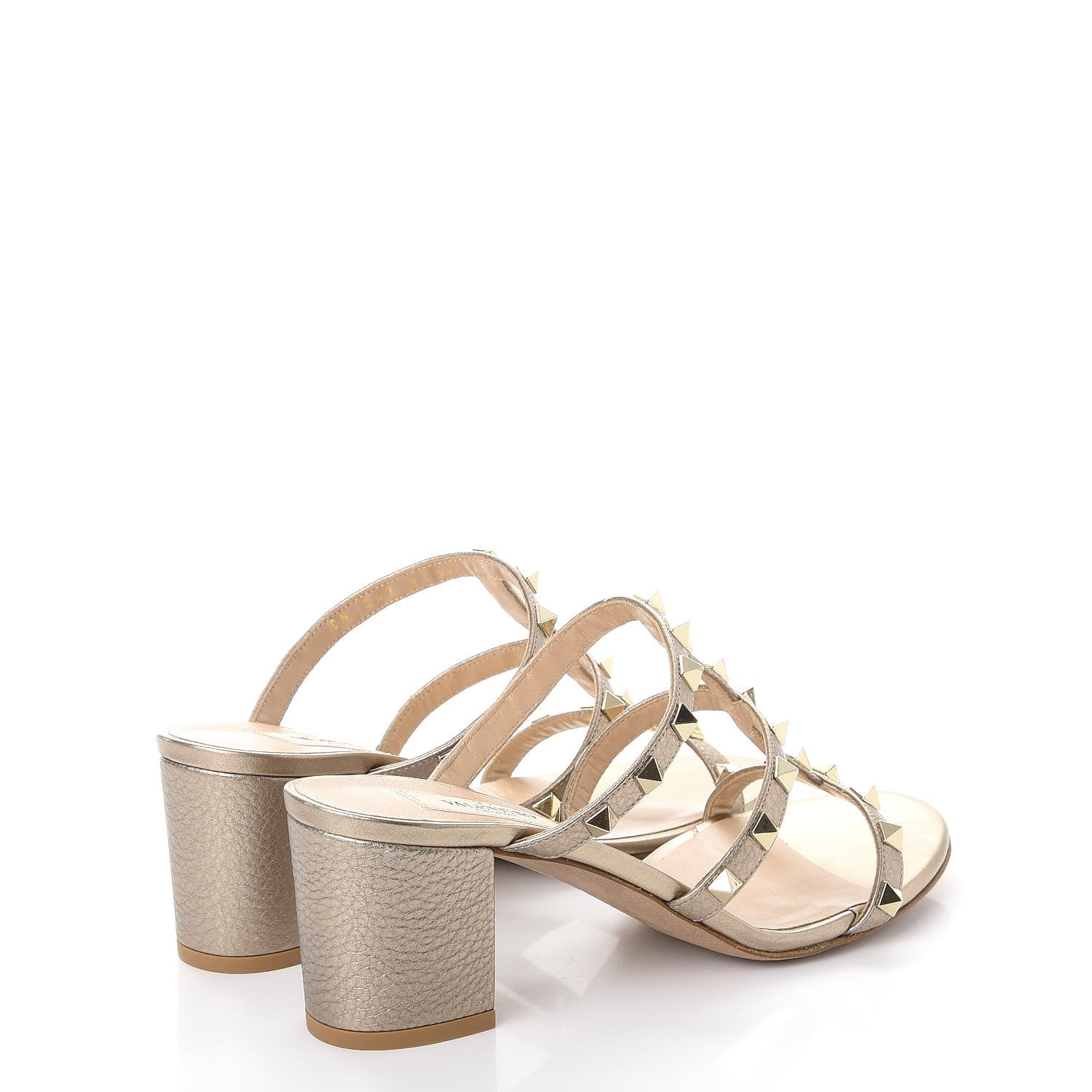 Valentino Garavani Metallic Pebbled Calfskin Rockstud 60mm Caged Slide Sandals 37 Skin 4 of 9