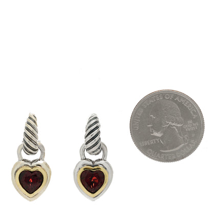 David Yurman Sterling Silver 14K Yellow Gold Garnet Heart Earrings 2 of 4
