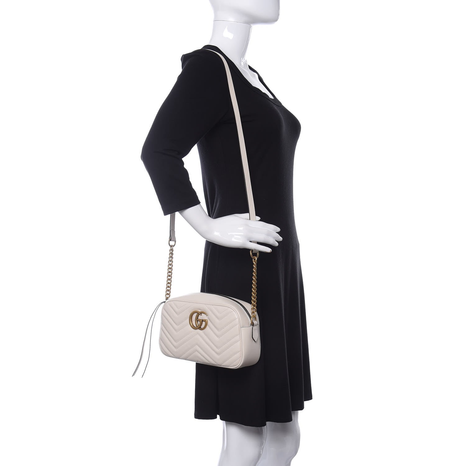 Gucci Calfskin Matelasse Small GG Marmont Chain Shoulder Bag White 2 of 12