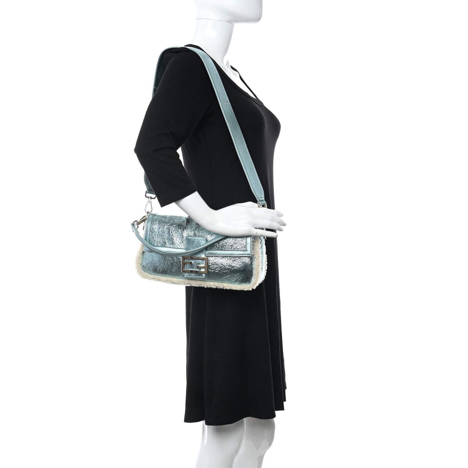 Fendi Metallic Lambskin Sheepskin Fur Re-Edition 2005-2006 Baguette Light Blue 2 of 9