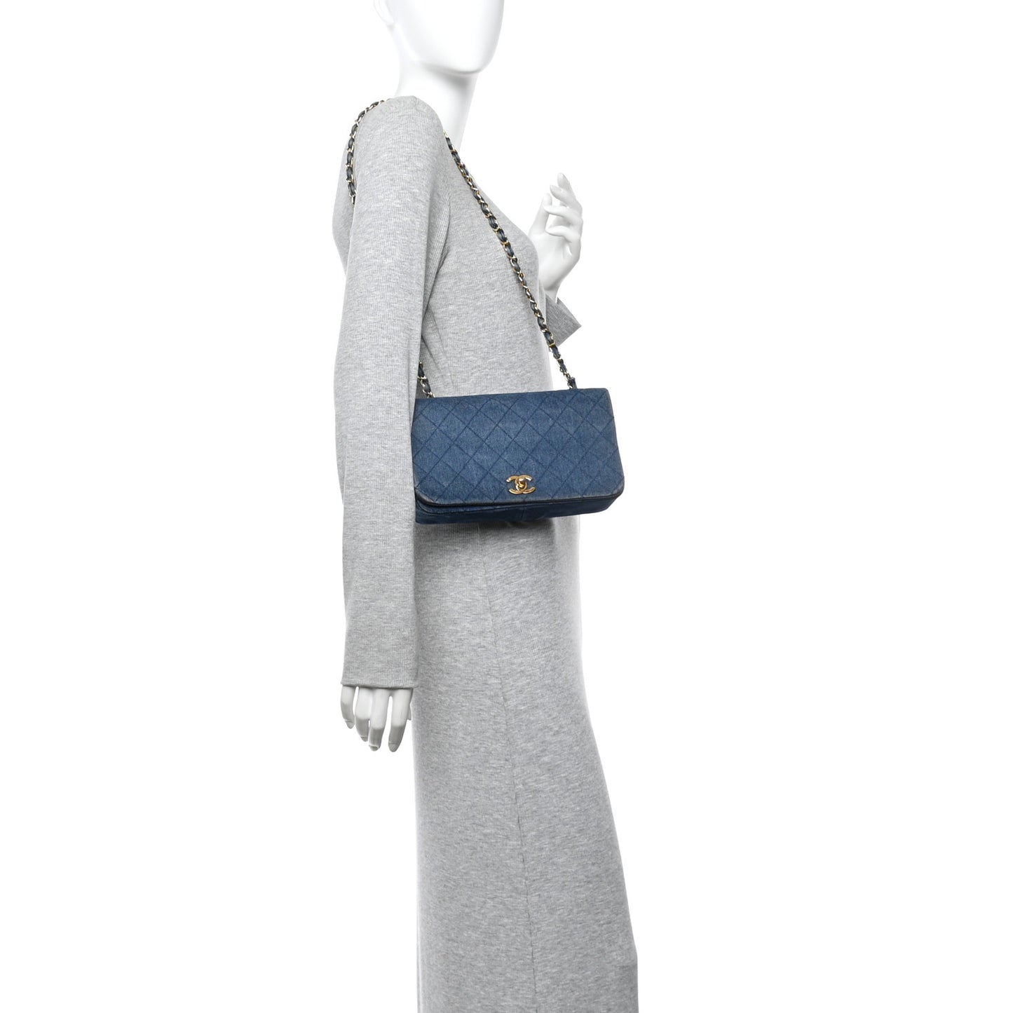 Denim Quilted Small Flap  Blue