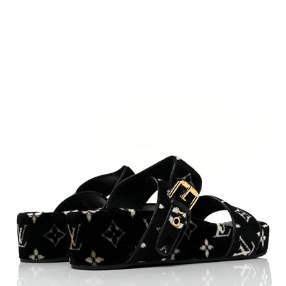 Louis Vuitton Velvet Monogram Jumbo Flatform Mule Sandals 39 Black White 4 of 8