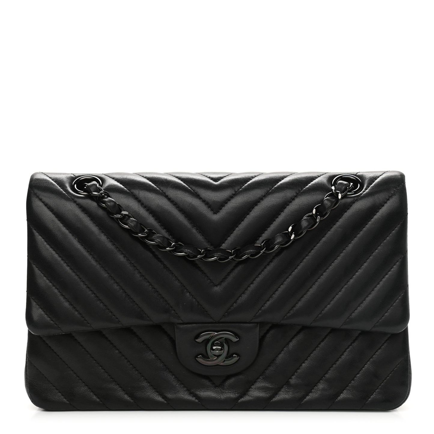 Lambskin Chevron Quilted Medium Double Flap So Black